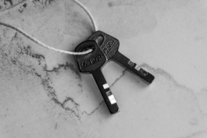 Close-up of keys on a marble surface