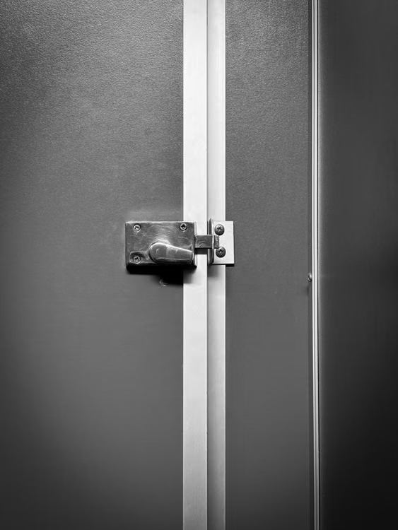 Steel padlock securing a metal gate