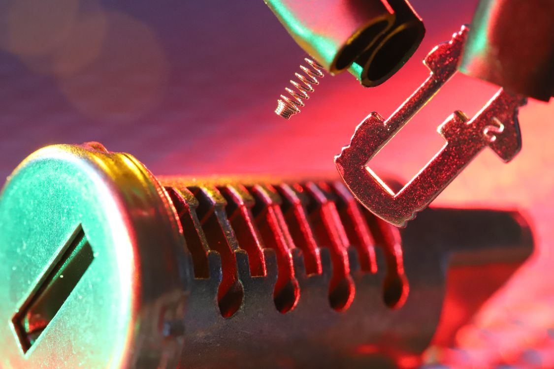 Close-up of a lock cylinder and key